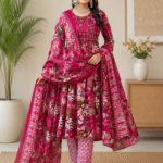100% Pure Cotton Floral Printed Anarkali Kurta Set with Dupatta