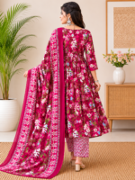 100% Pure Cotton Floral Printed Anarkali Kurta Set with Dupatta - Image 2