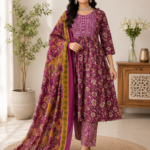 100% Pure Cotton Magenta Floral Printed Kurta Set with Dupatta