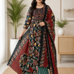 100% Pure Cotton BlueFloral Printed Kurta Set with Dupatta