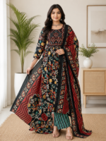 100% Pure Cotton BlueFloral Printed Kurta Set with Dupatta