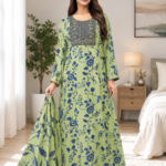 Pure Cotton Green Floral Printed Night Wear with Dupatta