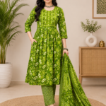 Emerald Bloom Pure Cotton Printed Dress Material Set with Dupatta