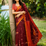 Classic Maroon Orange Korvi Silk Saree