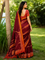 Classic Maroon Orange Korvi Silk Saree - Image 2