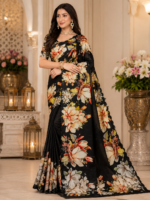Elegant Black Floral Maya Silk Saree with Designer Printed Pallu