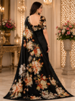 Elegant Black Floral Maya Silk Saree with Designer Printed Pallu - Image 2