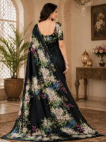 Elegant Black Floral Maya Silk Saree with Luxury Designer Print - Image 2