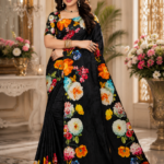 Elegant Black Multicolor Floral Maya Silk Saree with Designer Printed Pallu