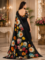 Elegant Black Multicolor Floral Maya Silk Saree with Designer Printed Pallu - Image 2
