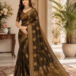 Elegant Bottle Green Chiniya Silk Saree with Rich Zari Weaving