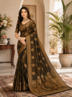 Elegant Bottle Green Chiniya Silk Saree with Rich Zari Weaving