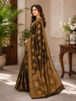 Elegant Bottle Green Chiniya Silk Saree with Rich Zari Weaving - Image 3