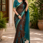 Elegant Brown Teal Korvi Silk Saree