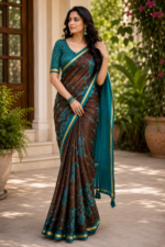 Elegant Brown Teal Korvi Silk Saree