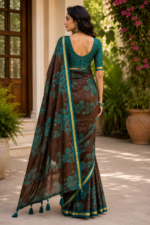 Elegant Brown Teal Korvi Silk Saree - Image 2