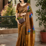 Elegant Coffee Brown Paisley Print Silk Saree