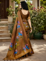 Elegant Coffee Brown Paisley Print Silk Saree - Image 2