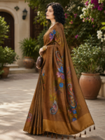 Elegant Coffee Brown Paisley Print Silk Saree - Image 3