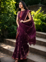 Elegant Deep Wine Korvi Silk Saree