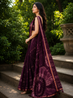 Elegant Deep Wine Korvi Silk Saree - Image 3