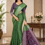 Elegant Emerald Green Designer Silk Saree with Contrast Floral Pallu