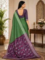 Elegant Emerald Green Designer Silk Saree with Contrast Floral Pallu - Image 2