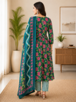 Elegant Floral Printed 100% Cotton Kurta Set with Dupatta - Image 2