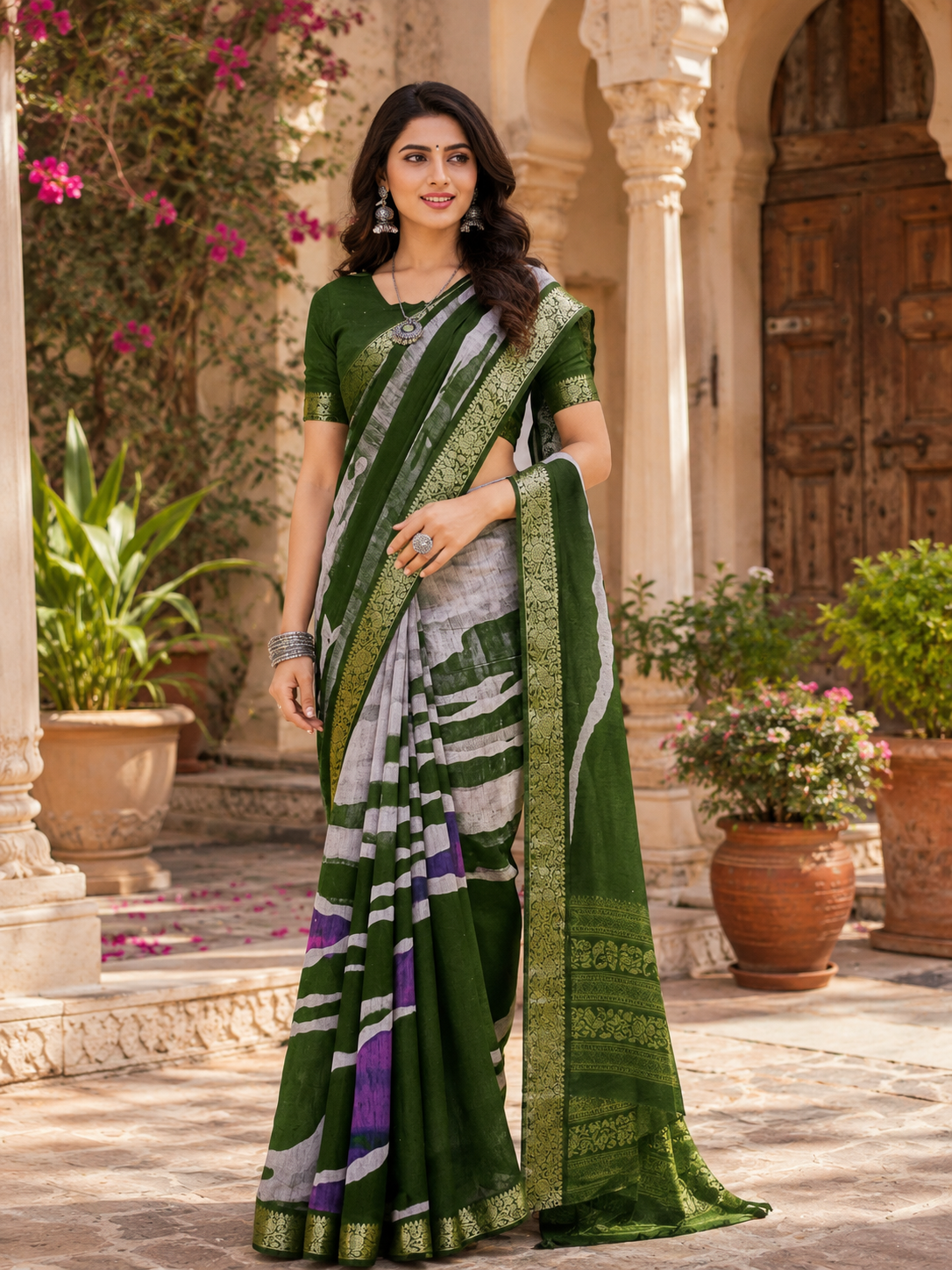 Elegant Green Designer Saree Elegant Green Designer Saree - Image 1