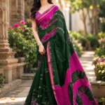 Elegant Green & Pink Korvi Silk Saree