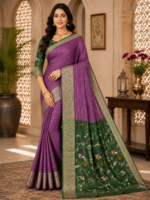 Elegant Lavender Purple Designer Silk Saree with Floral Contrast Pallu
