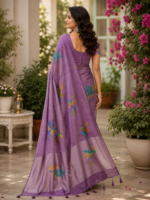 Elegant Lavender Purple Paisley Print Silk Saree - Image 2