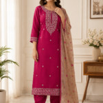Elegant Magenta Embroidered Plazo Set with Dupatta – 3 Piece Ethnic Wear