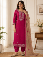 Elegant Magenta Embroidered Plazo Set with Dupatta – 3 Piece Ethnic Wear