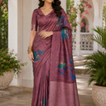 Elegant Mauve Purple Paisley Print Silk Saree