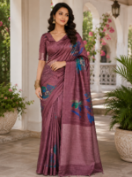 Elegant Mauve Purple Paisley Print Silk Saree