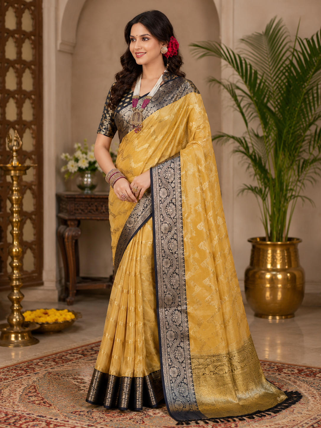 Elegant Mustard Gold Kadwa Silk Saree Elegant Mustard Gold Kadwa Silk Saree - Image 1