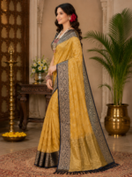 Elegant Mustard Gold Kadwa Silk Saree - Image 3