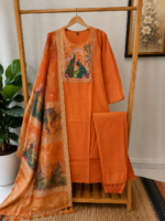 Elegant Orange Embroidered 3 Piece Kurta Set with Dupatta & Pant - Image 3