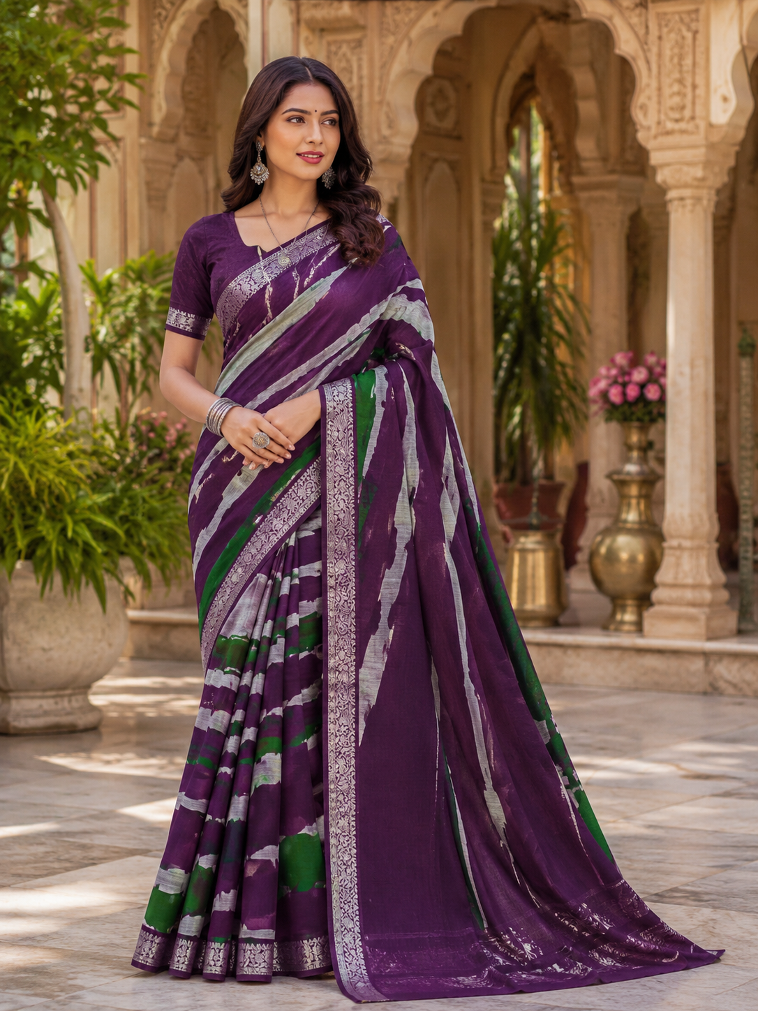 Elegant Purple Sand Paints Designer Saree Elegant Purple Sand Paints Designer Saree - Image 1