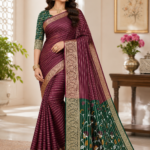 Elegant Wine Purple Designer Silk Saree with Rich Floral Pallu