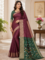 Elegant Wine Purple Designer Silk Saree with Rich Floral Pallu