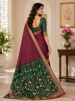 Elegant Wine Purple Designer Silk Saree with Rich Floral Pallu - Image 2