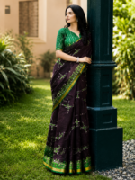 Elegant Wine Purple Korvi Silk Saree