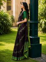 Elegant Wine Purple Korvi Silk Saree - Image 3