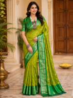 Emerald Glow Kadwa Silk Saree