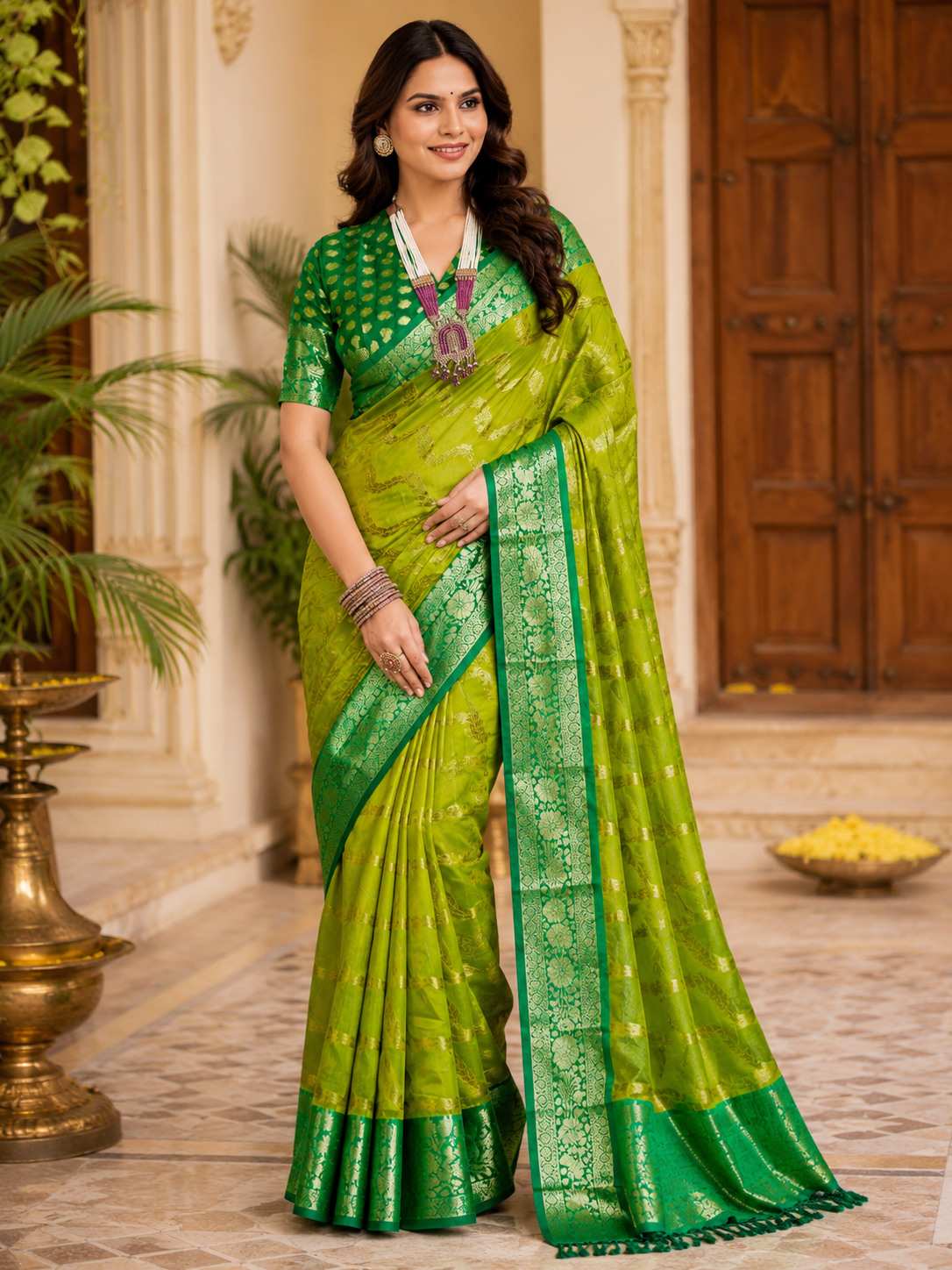 Emerald Glow Kadwa Silk Saree Emerald Glow Kadwa Silk Saree - Image 1