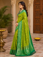 Emerald Glow Kadwa Silk Saree - Image 3