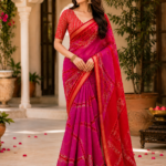 Premium Pink Red Korvi Silk Saree