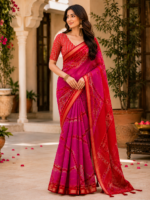 Premium Pink Red Korvi Silk Saree